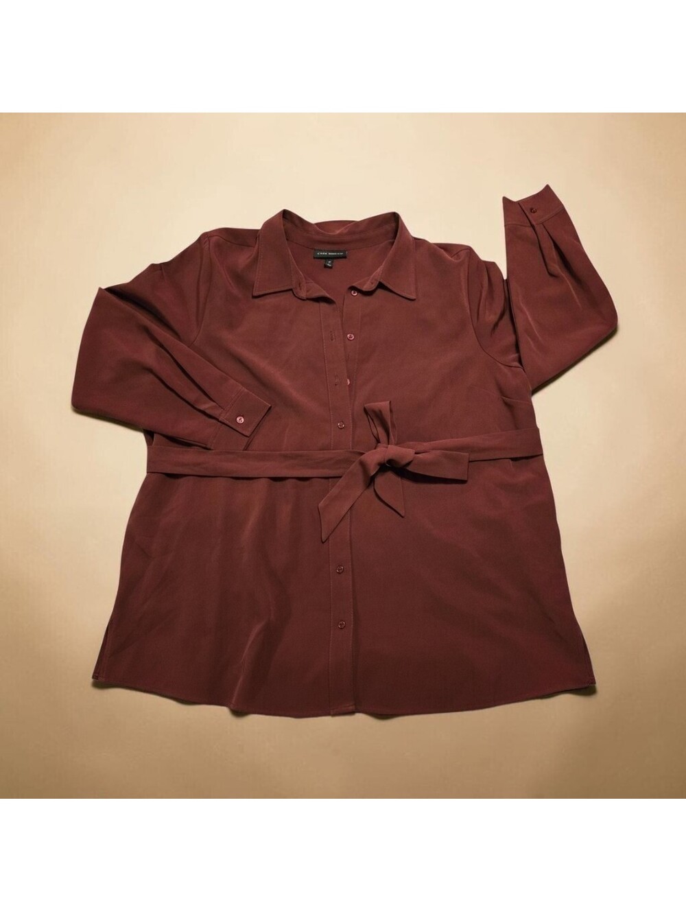 Lane Bryant Relaxed Shirt Jacket Shacket Womens Plus Size 18 Wine 2X Tie Waist